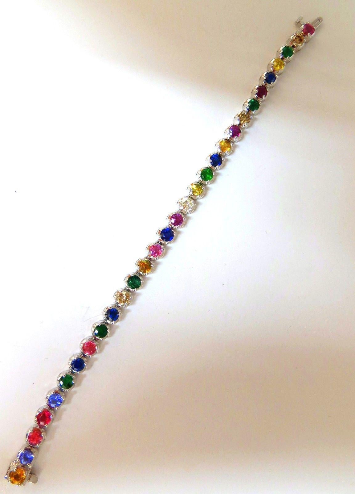 Women's or Men's 10.30ct natural ruby emerald sapphires diamond tennis bracelet 14kt gem line For Sale