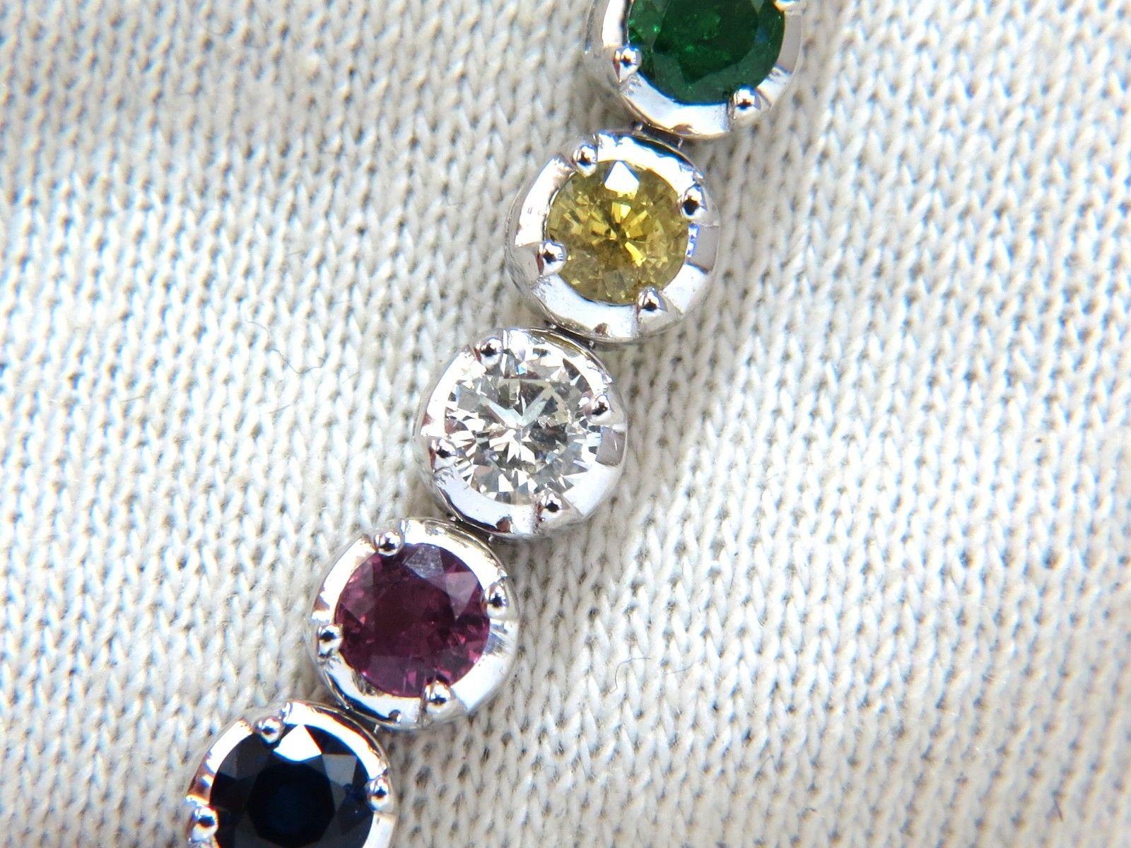 10.30ct natural ruby emerald sapphires diamond tennis bracelet 14kt gem line For Sale 3