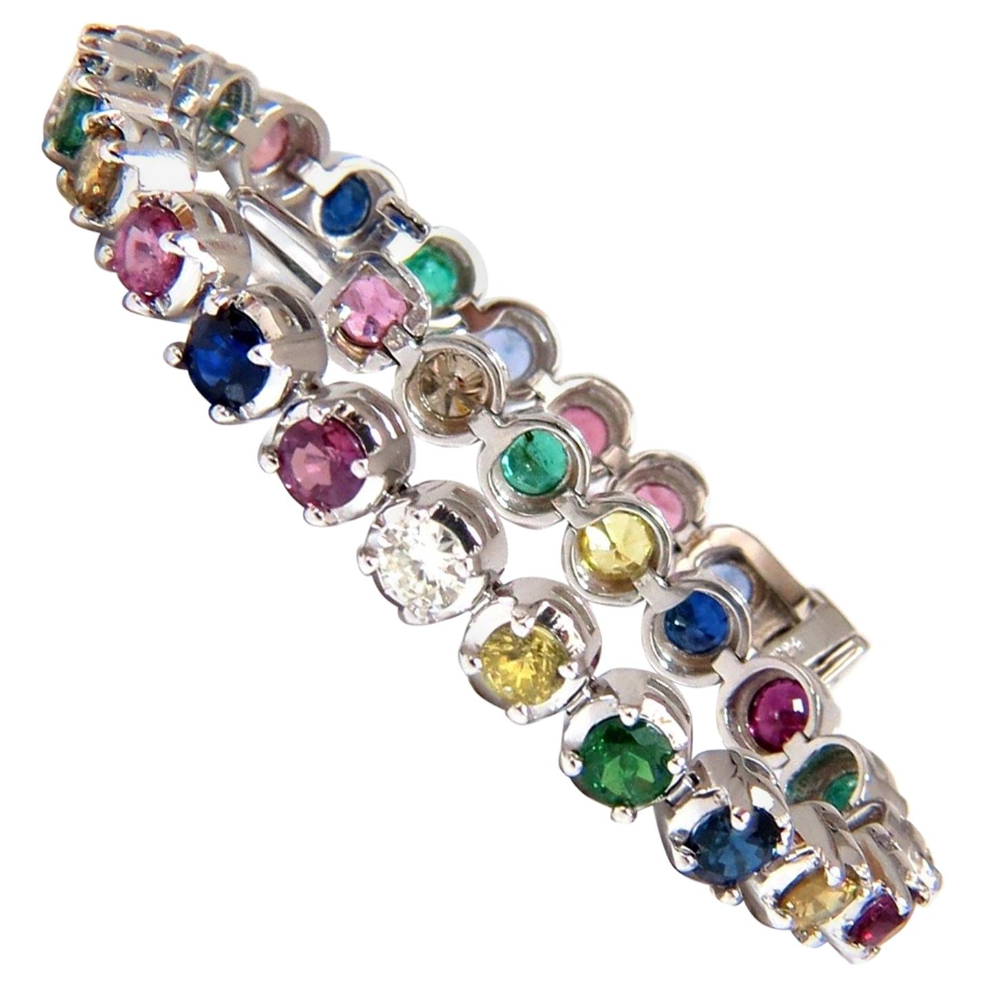 12ct natural ruby emerald sapphires diamond tennis bracelet 14kt gem ...