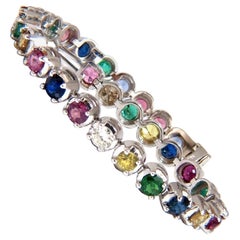 Bracelet tennis en rubis naturel 10,30 carats, émeraudes, saphirs et diamants, ligne de pierres précieuses de 14 carats