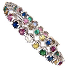 10.30ct natural ruby emerald sapphires diamond tennis bracelet 14kt gem line*
