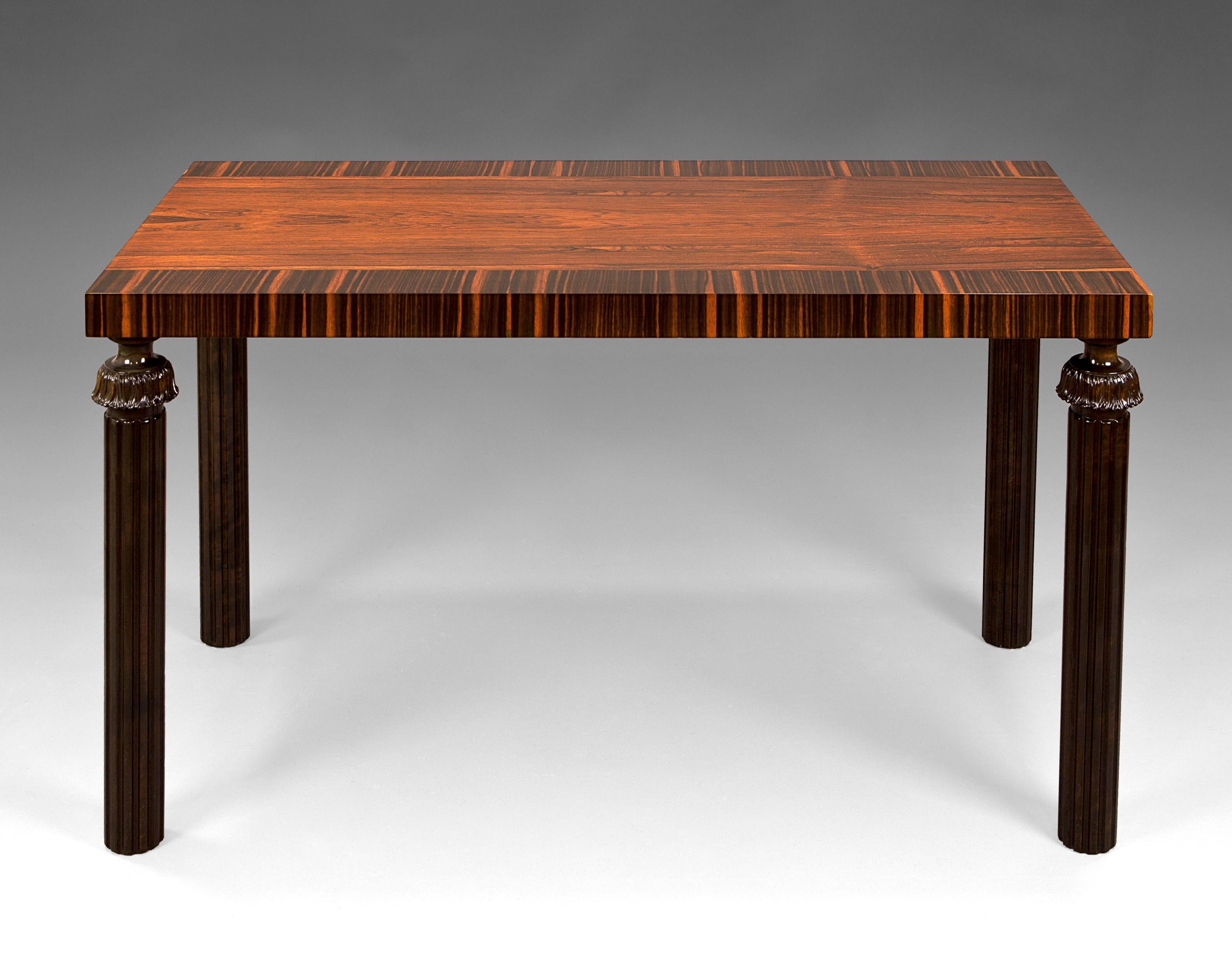 Console table or side table art deco in stained birch wood, zebrano and rosewood produced by Reiners Möbelfabrik in Mjölby. Sweden 1930’s.

It belongs to the ''Swedish grace'' period which embraces elegance and simplicity, although the designs are