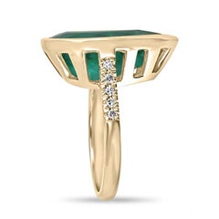 10.30tcw 18K Pear Cut Emerald & Diamond Ring - Dark Green Bezel Set 750 Gold