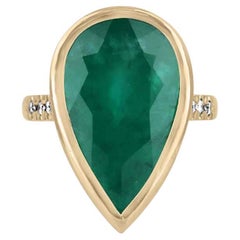 10,30 qt Anillo de Esmeralda y Diamante talla pera de 18 quilates - Verde oscuro engastado en bisel 750 de oro
