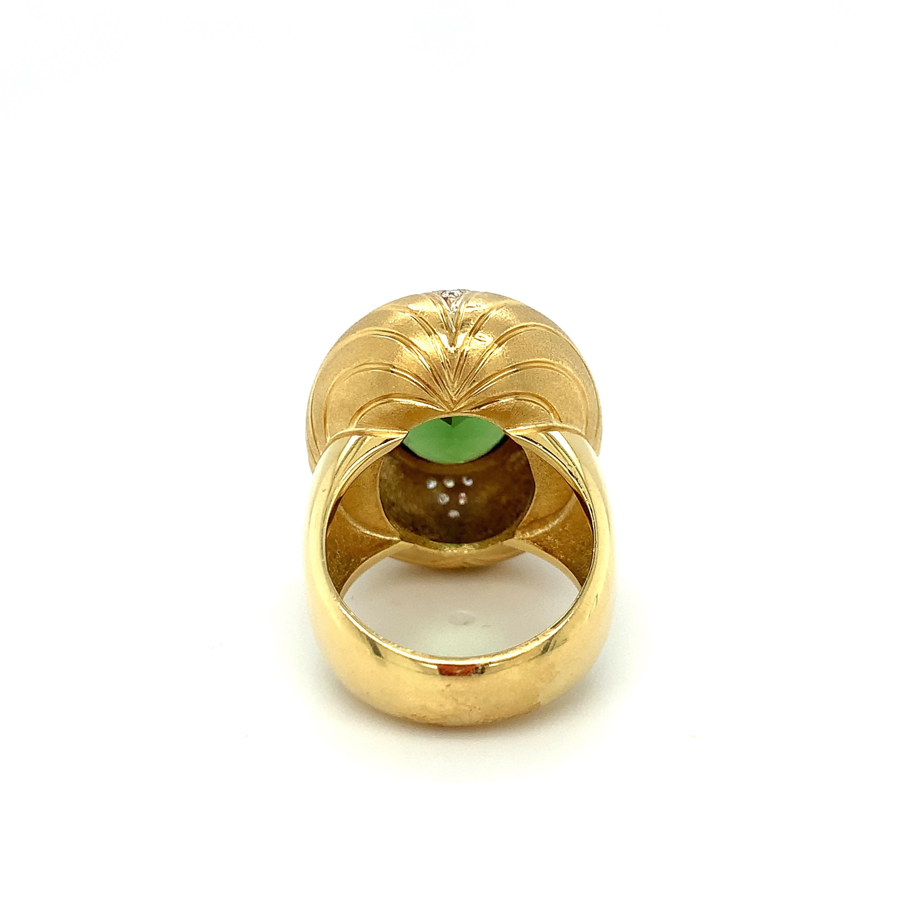 Anillo de turmalina verde y diamantes en oro amarillo de 18 quilates, 10,31 quilates en venta 2