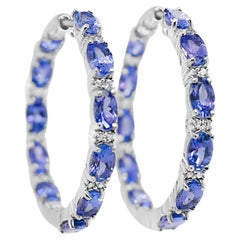 Used 10.31 Ctw Tanzanite Oval Dangle Bridal Earrings 925 Sterling Silver Jewelry 
