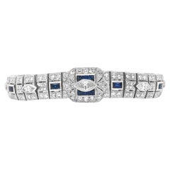 10.32 Carat T.W. Natural Mined Diamond Blue Sapphire Art Deco Platinum Bracelet