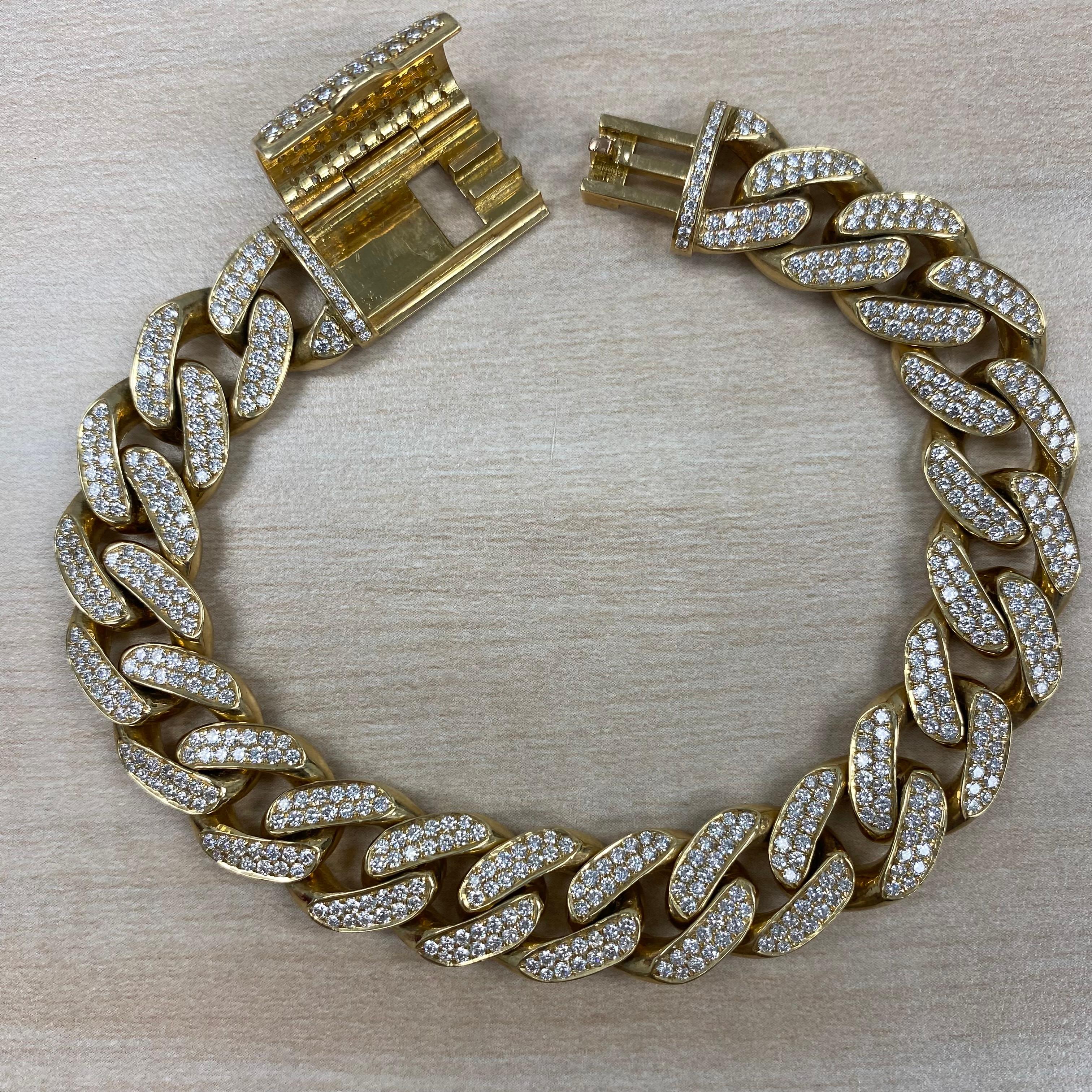 10.32 Carats Cuban Link Diamond Bracelet pour homme en or jaune 14k 89.3 grammes en vente 5