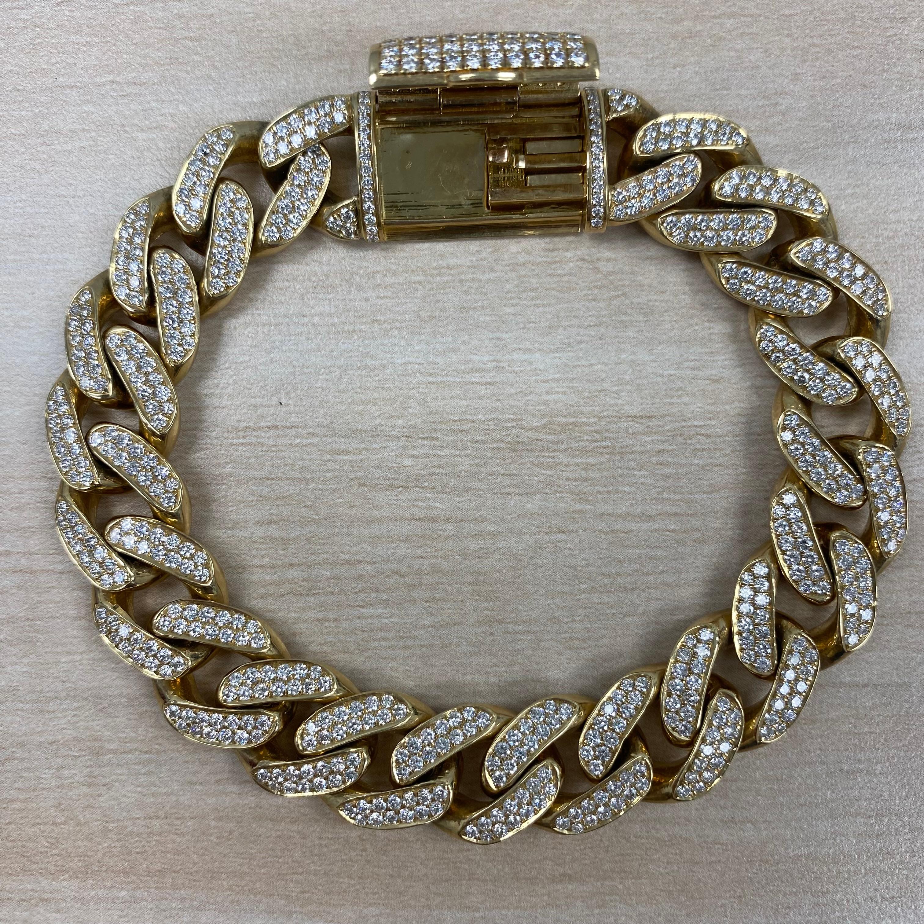 10.32 Carats Cuban Link Diamond Bracelet pour homme en or jaune 14k 89.3 grammes en vente 6