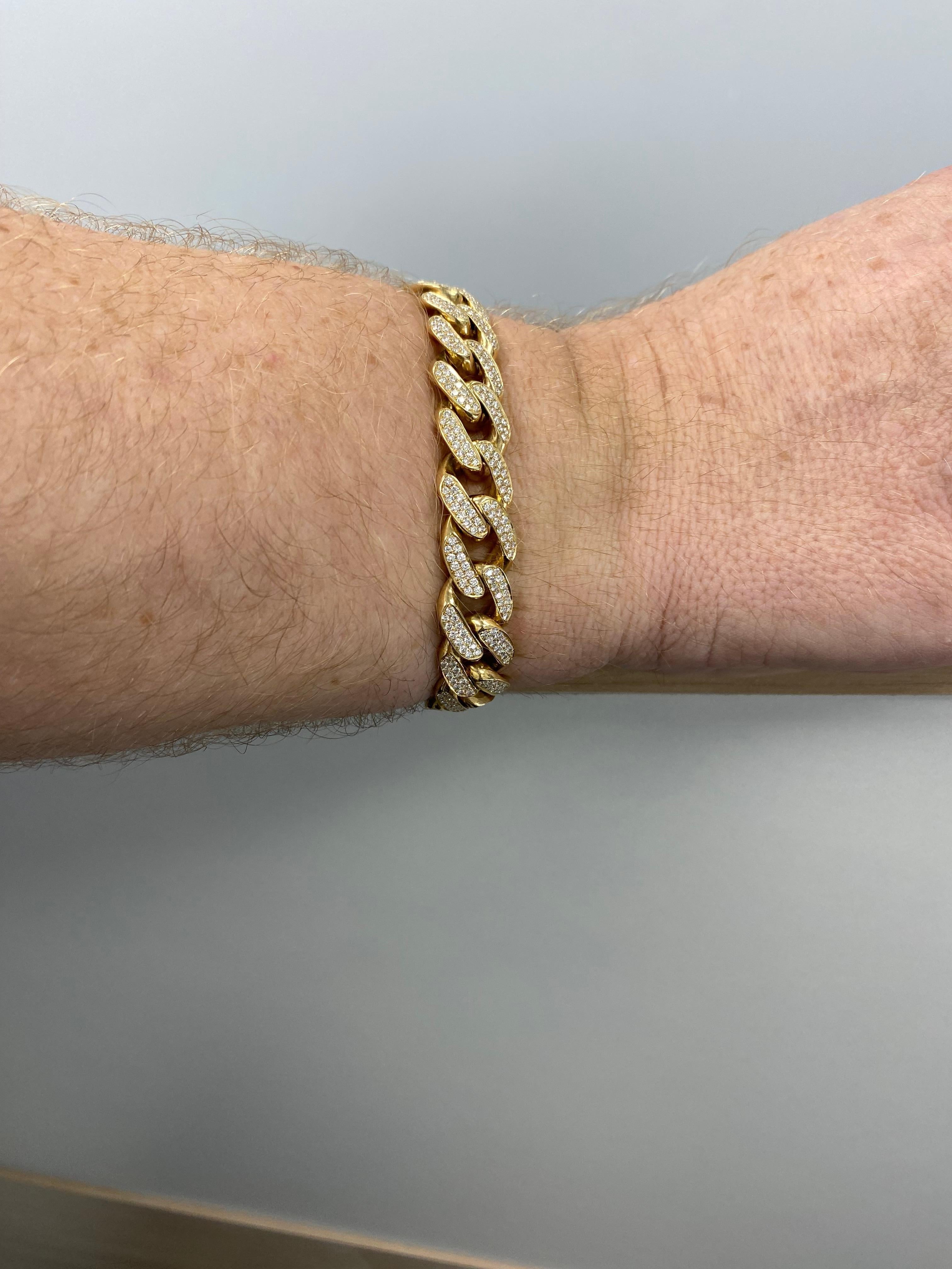 10.32 Carats Cuban Link Diamond Bracelet pour homme en or jaune 14k 89.3 grammes en vente 11