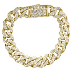 10.32 Carats Cuban Link Diamond Men's Bracelet 14k Yellow Gold 89.3 grams