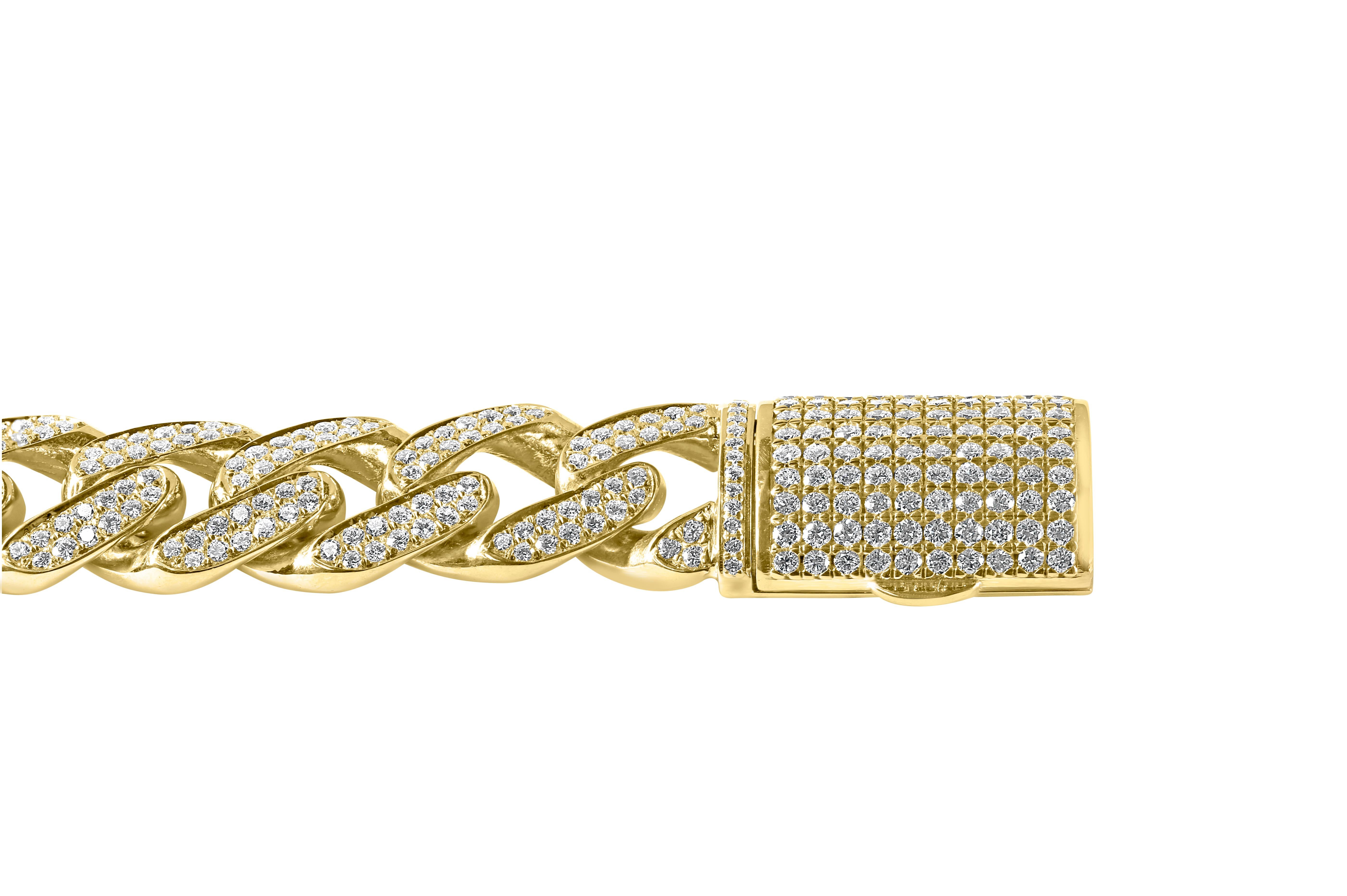 10.32 Carats Cuban Link Diamond Bracelet pour homme en or jaune 14k 89.3 grammes Neuf - En vente à New York, NY
