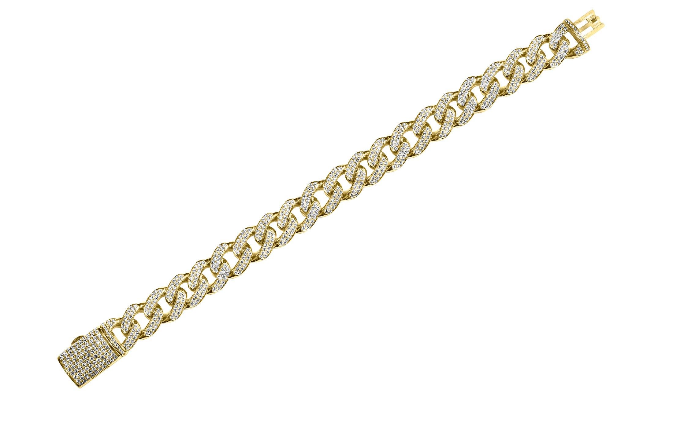10.32 Carats Cuban Link Diamond Bracelet pour homme en or jaune 14k 89.3 grammes Pour hommes en vente