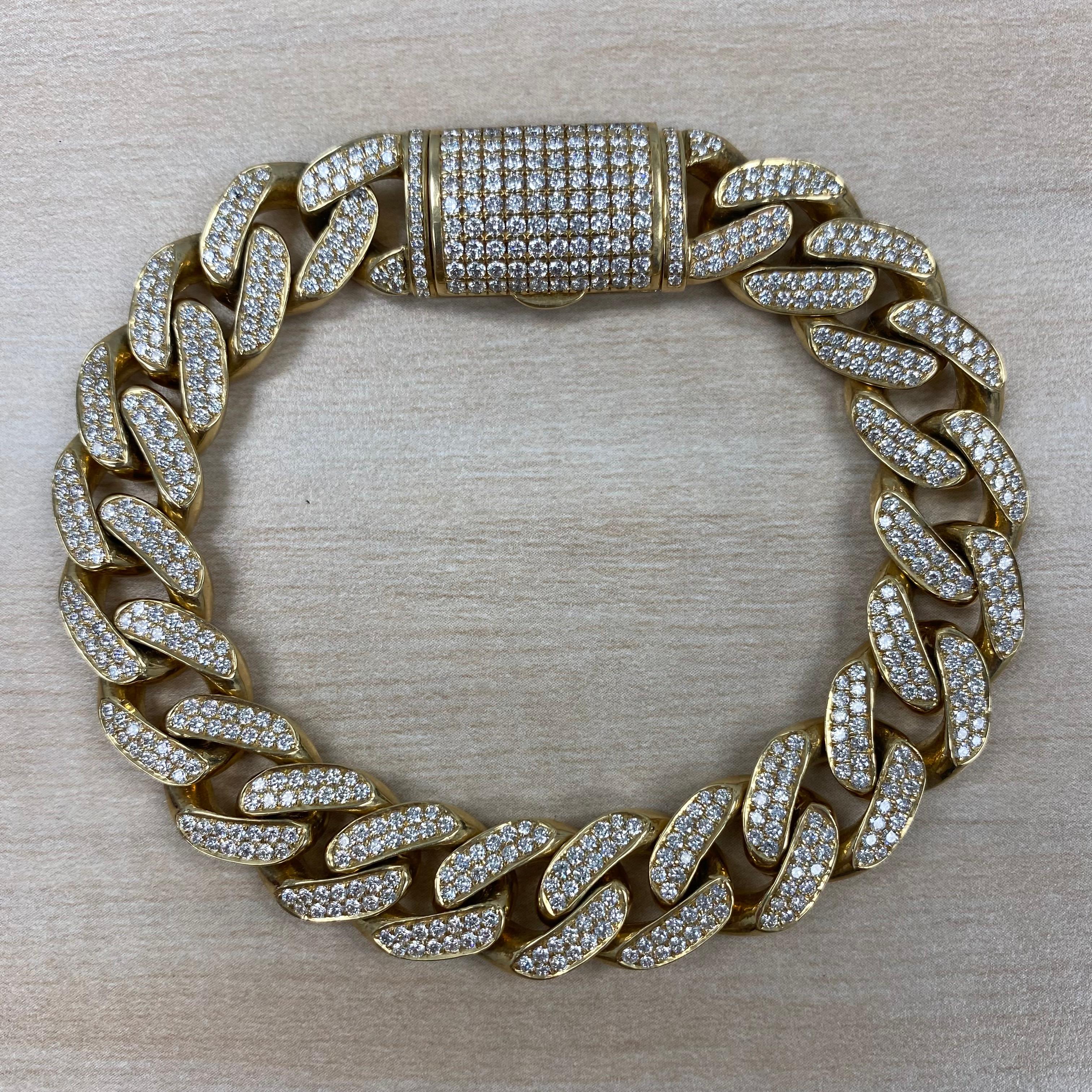10.32 Carats Cuban Link Diamond Bracelet pour homme en or jaune 14k 89.3 grammes en vente 1