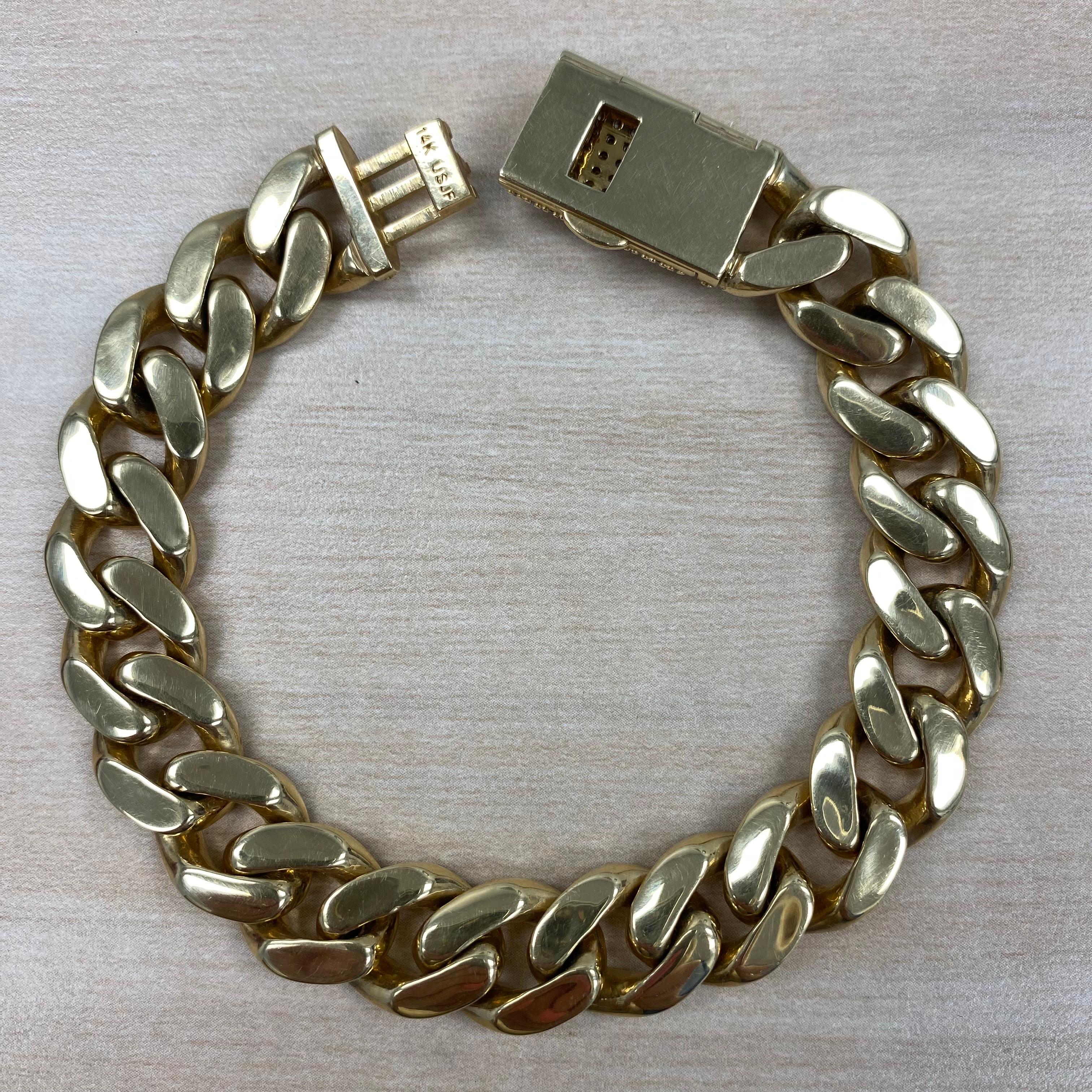 10.32 Carats Cuban Link Diamond Bracelet pour homme en or jaune 14k 89.3 grammes en vente 2