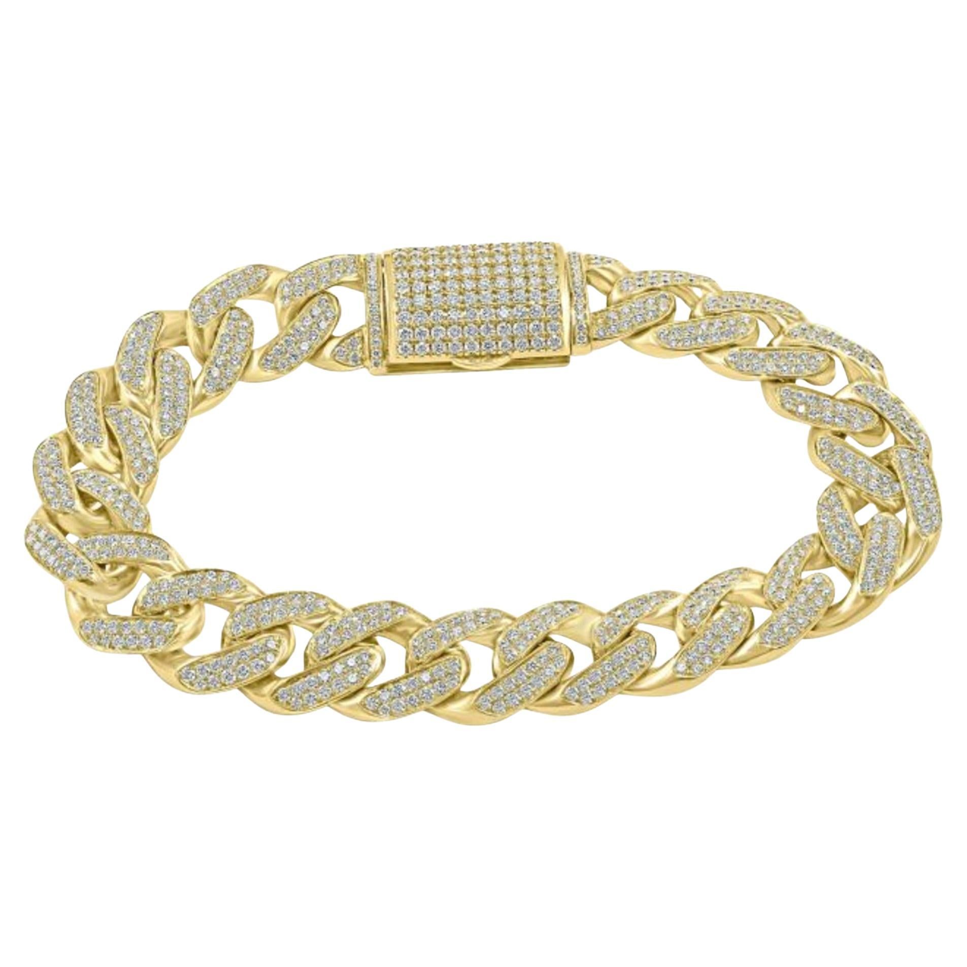 10.32 Carats Cuban Link Diamond Men's Bracelet 14k Yellow Gold 89.3 grams
