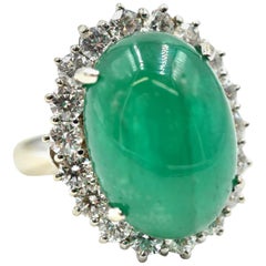 10.33 Carat Cabochon Cut Emerald Gemstone with Diamond Halo Ring