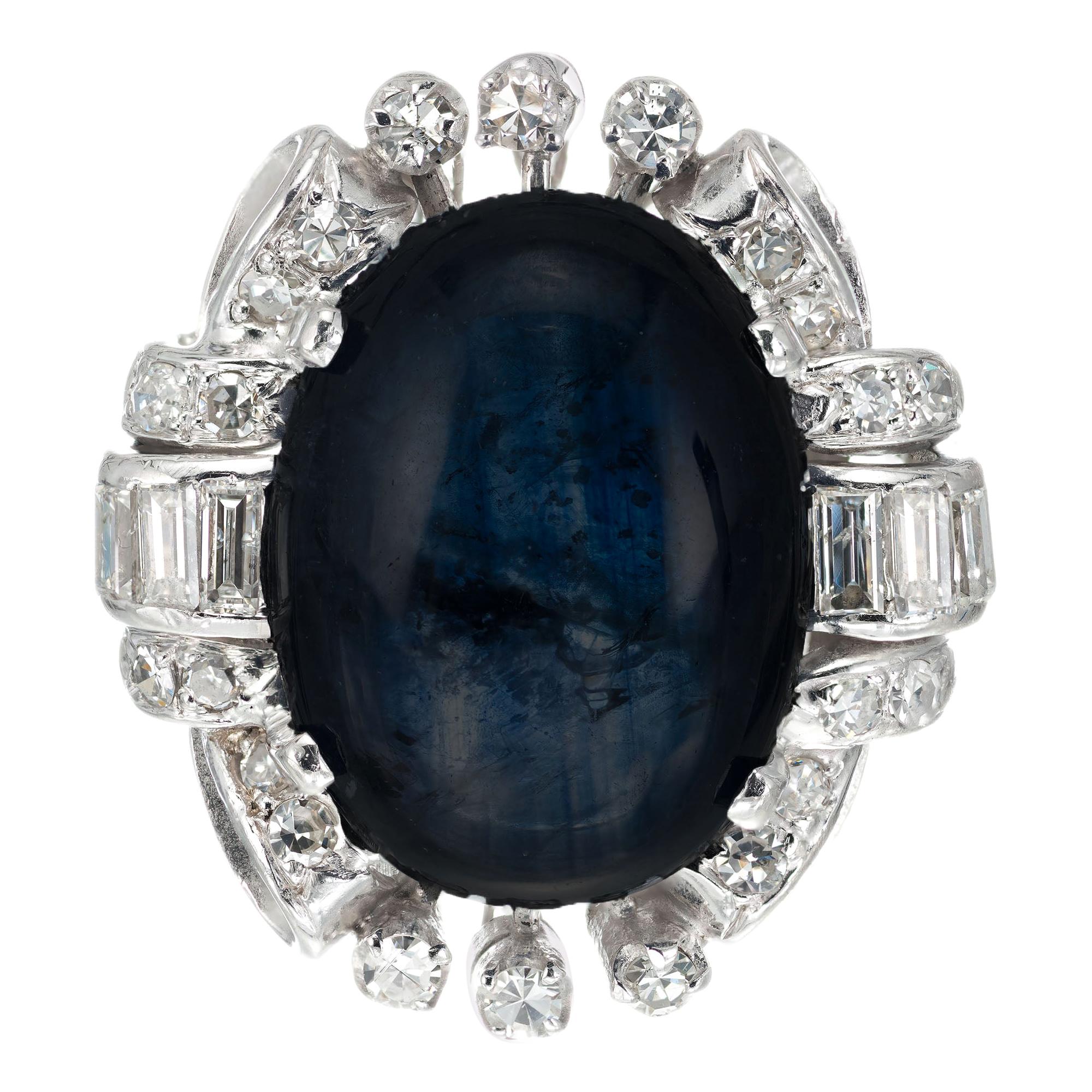 10.33 Carat Oval Cabochon Sapphire Diamond Gold Art Deco Cocktail Ring For Sale
