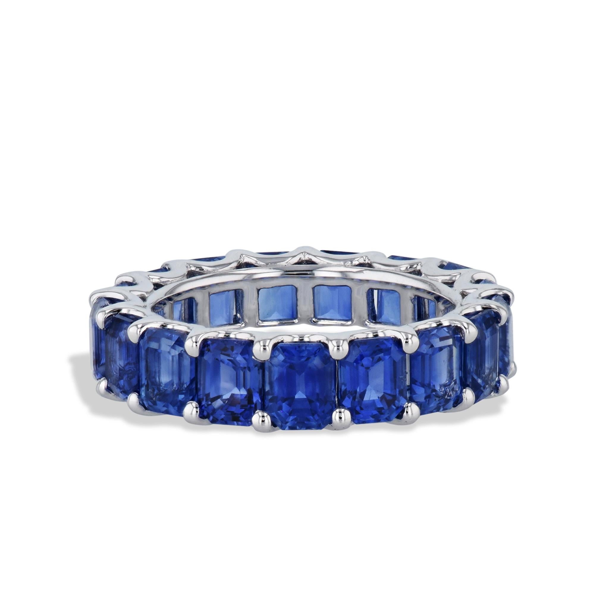 Cushion Cut 10.33 Carat Sapphire Eternity Band Ring White Gold For Sale