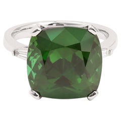 10.33 Carats Green Cushion Tourmaline Diamonds 18 Carat White Gold Ring