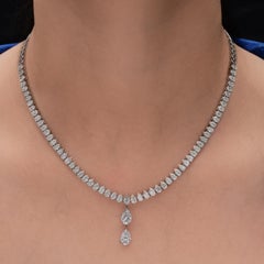 10.33Ct SI/HI Diamond Necklace Teardrop Chain Pendant 18 Karat White Gold
