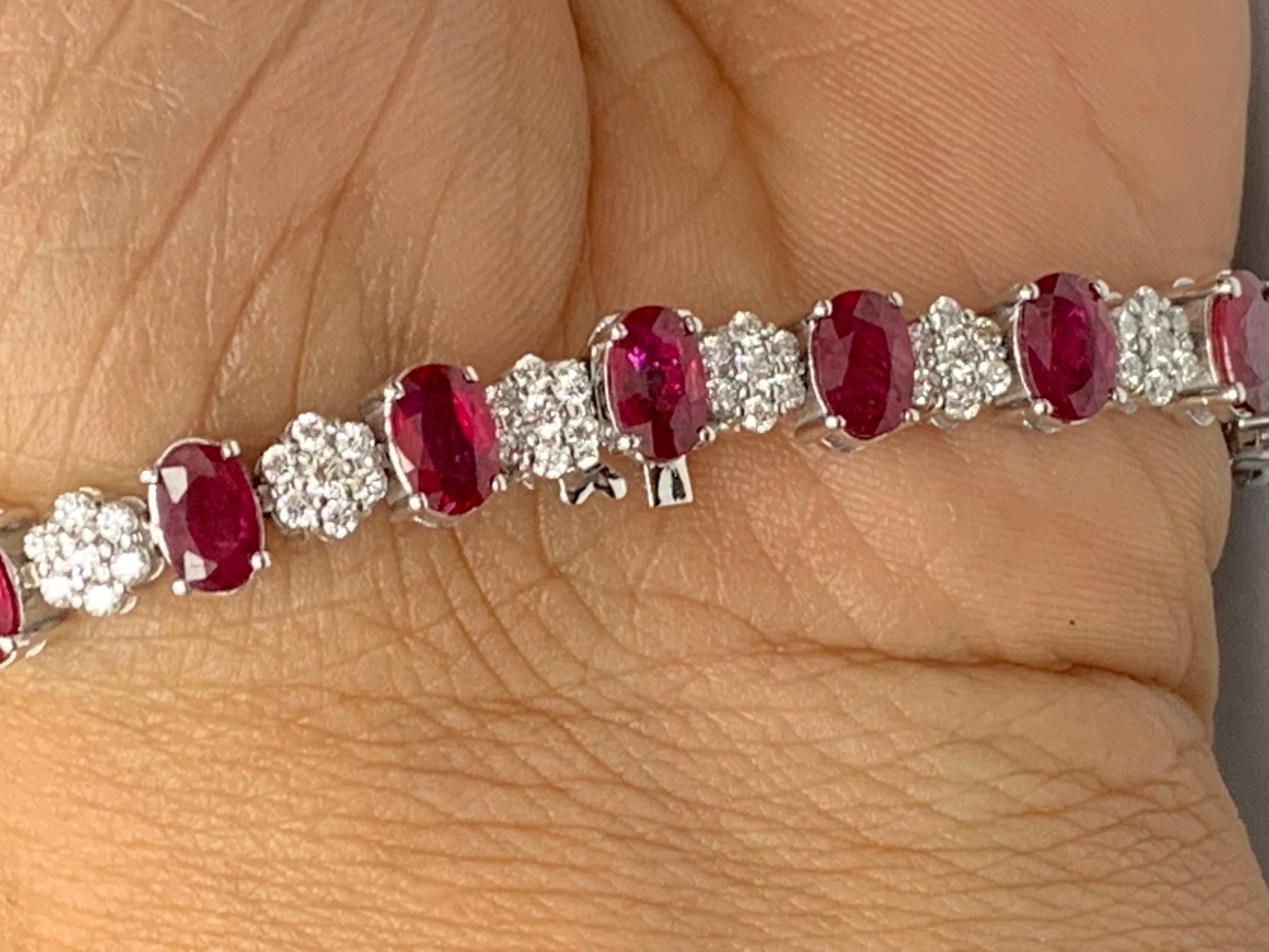 10.34 Carat Oval Cut Ruby and Diamond Tennis Bracelet in 14K White Gold For Sale 5
