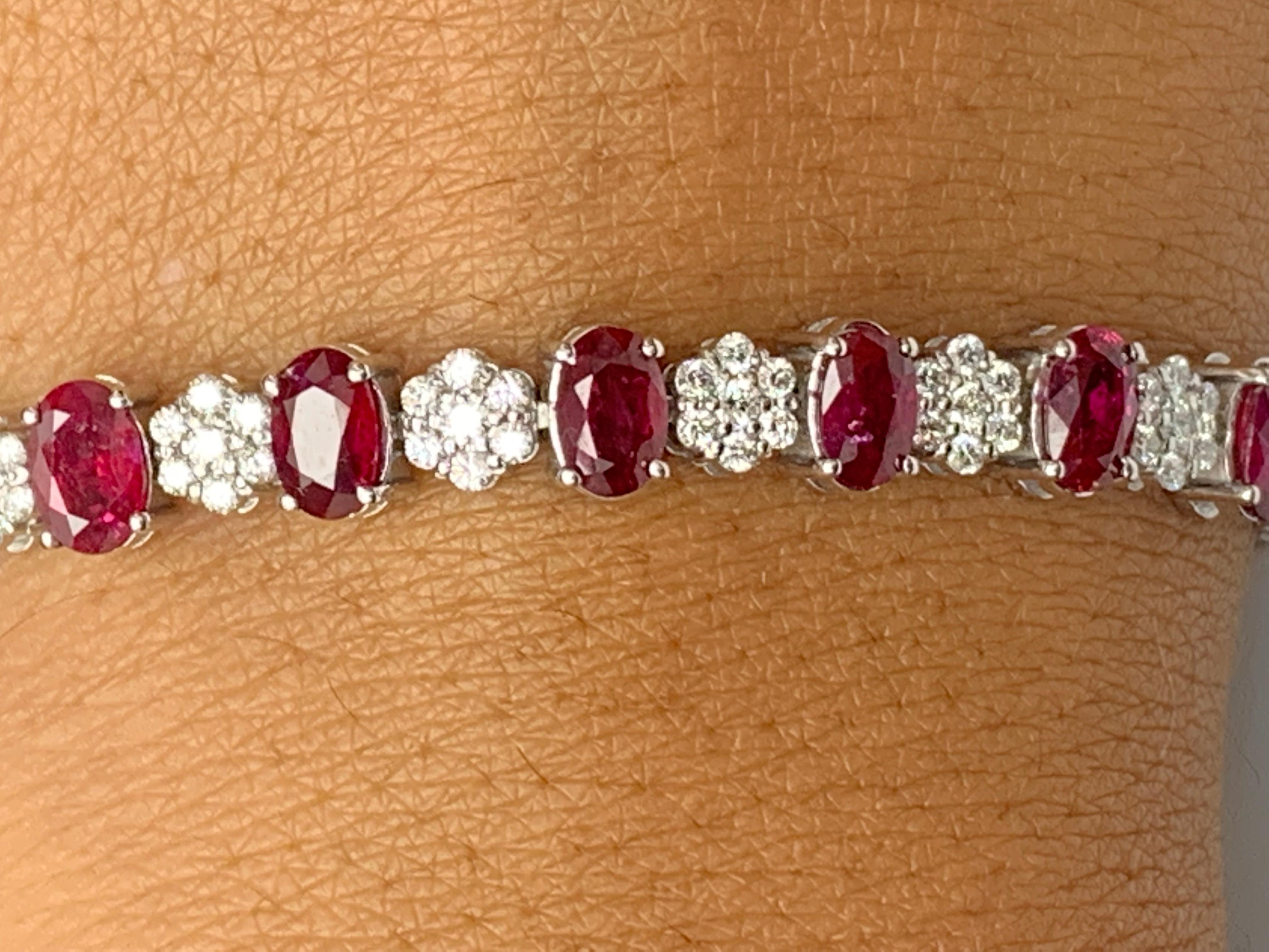 10.34 Carat Oval Cut Ruby and Diamond Tennis Bracelet in 14K White Gold For Sale 6