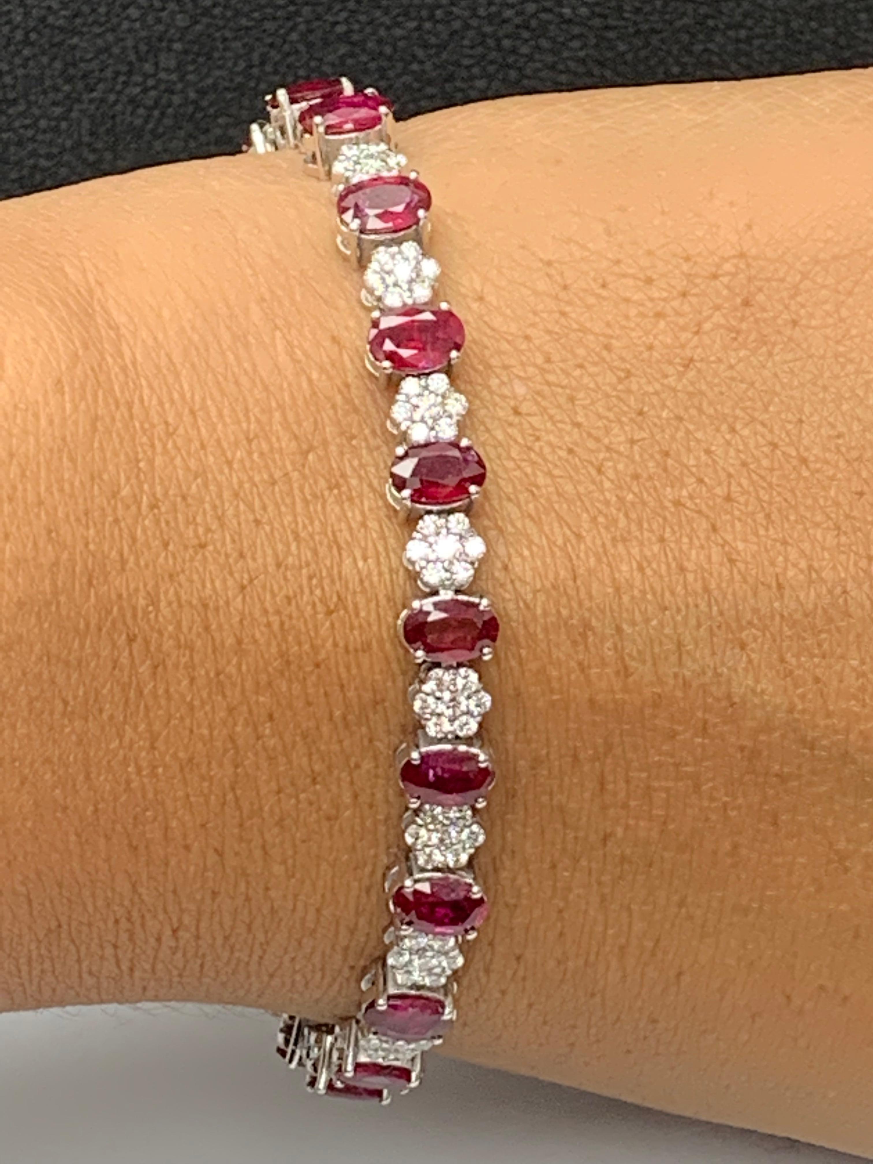 10.34 Carat Oval Cut Ruby and Diamond Tennis Bracelet in 14K White Gold For Sale 8