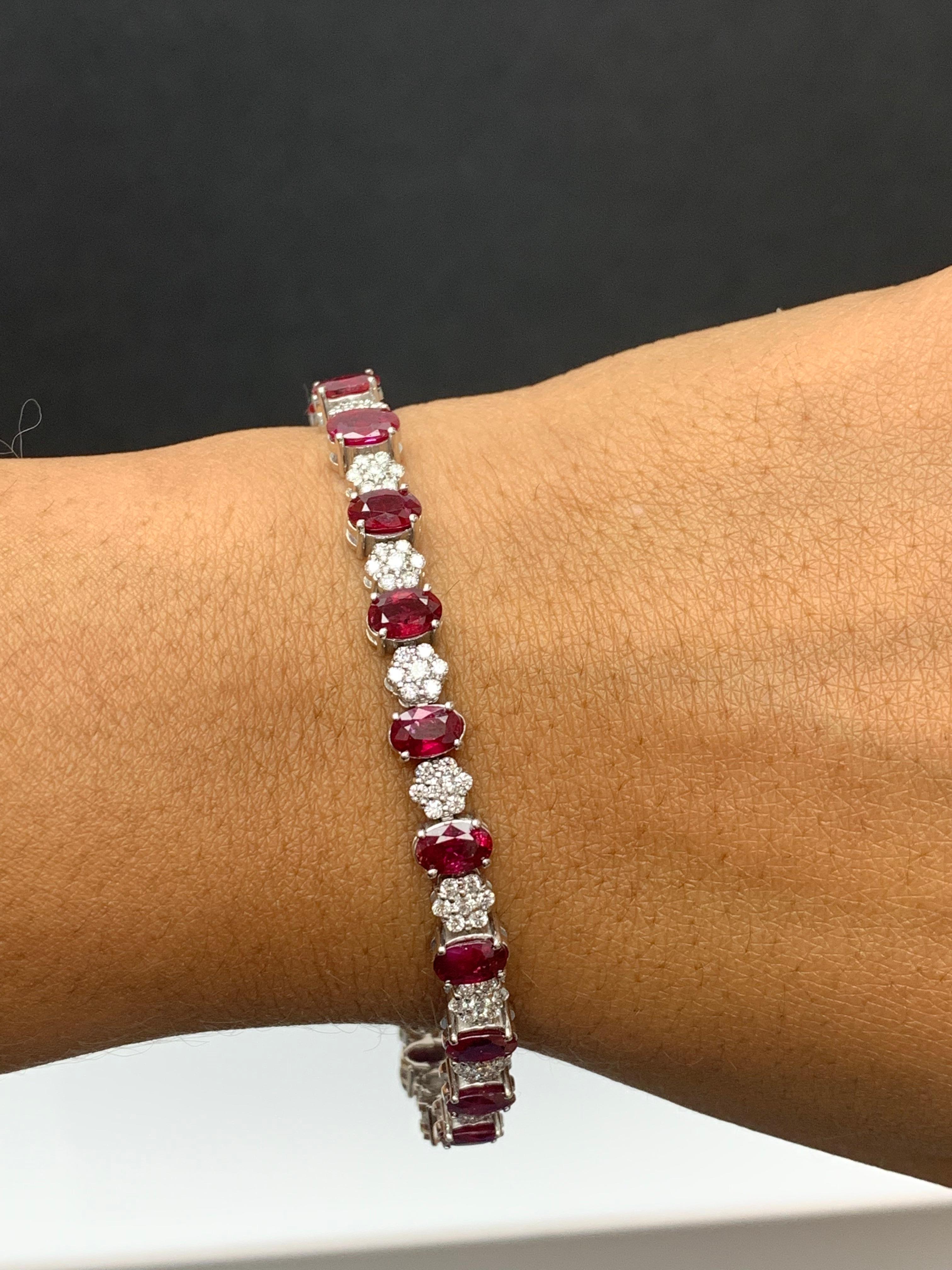 10.34 Carat Oval Cut Ruby and Diamond Tennis Bracelet in 14K White Gold For Sale 10