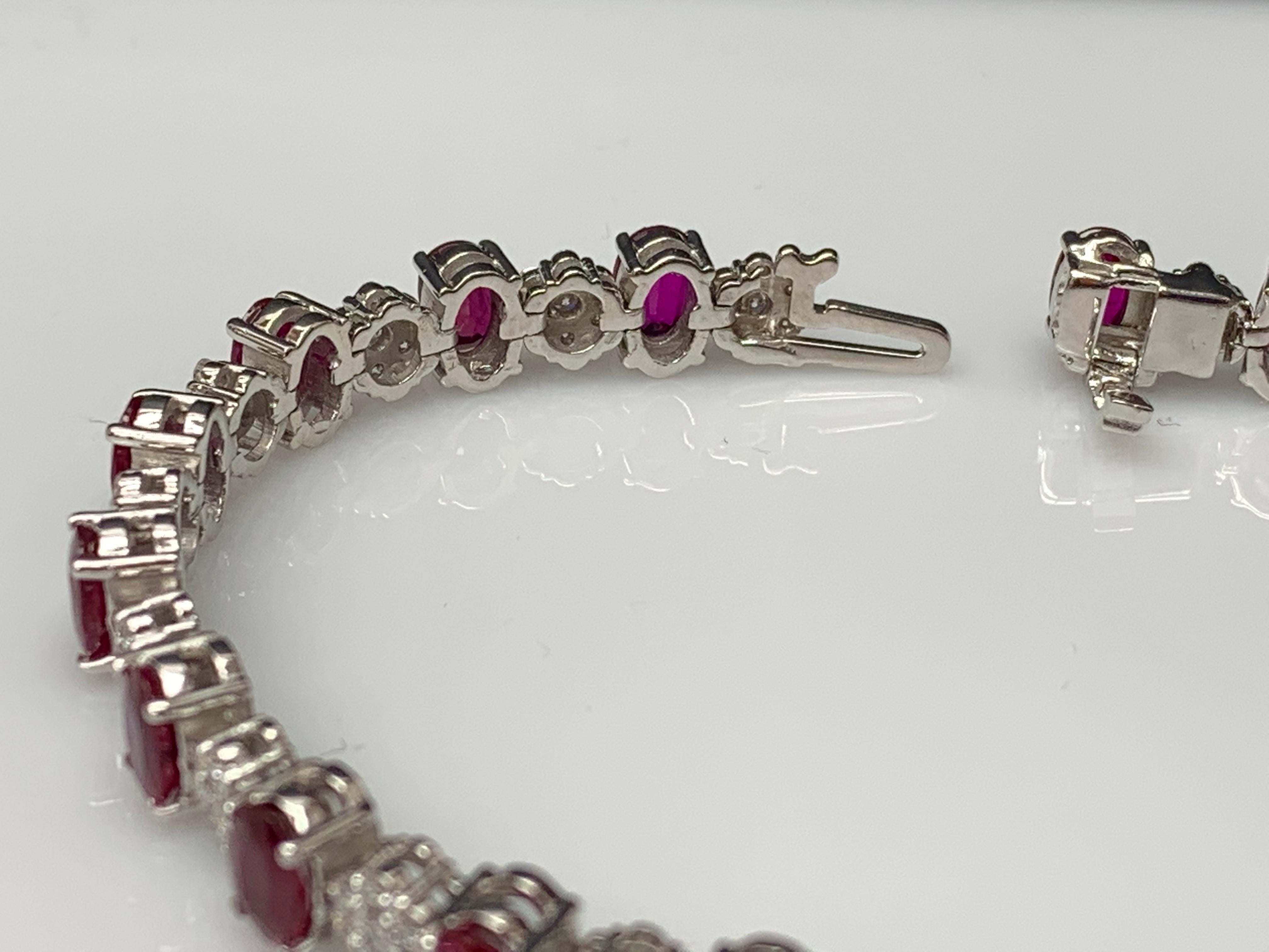 Modern 10.34 Carat Oval Cut Ruby and Diamond Tennis Bracelet in 14K White Gold For Sale