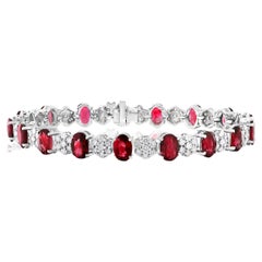 10.34 Carat Oval Cut Ruby and Diamond Tennis Bracelet in 14K White Gold