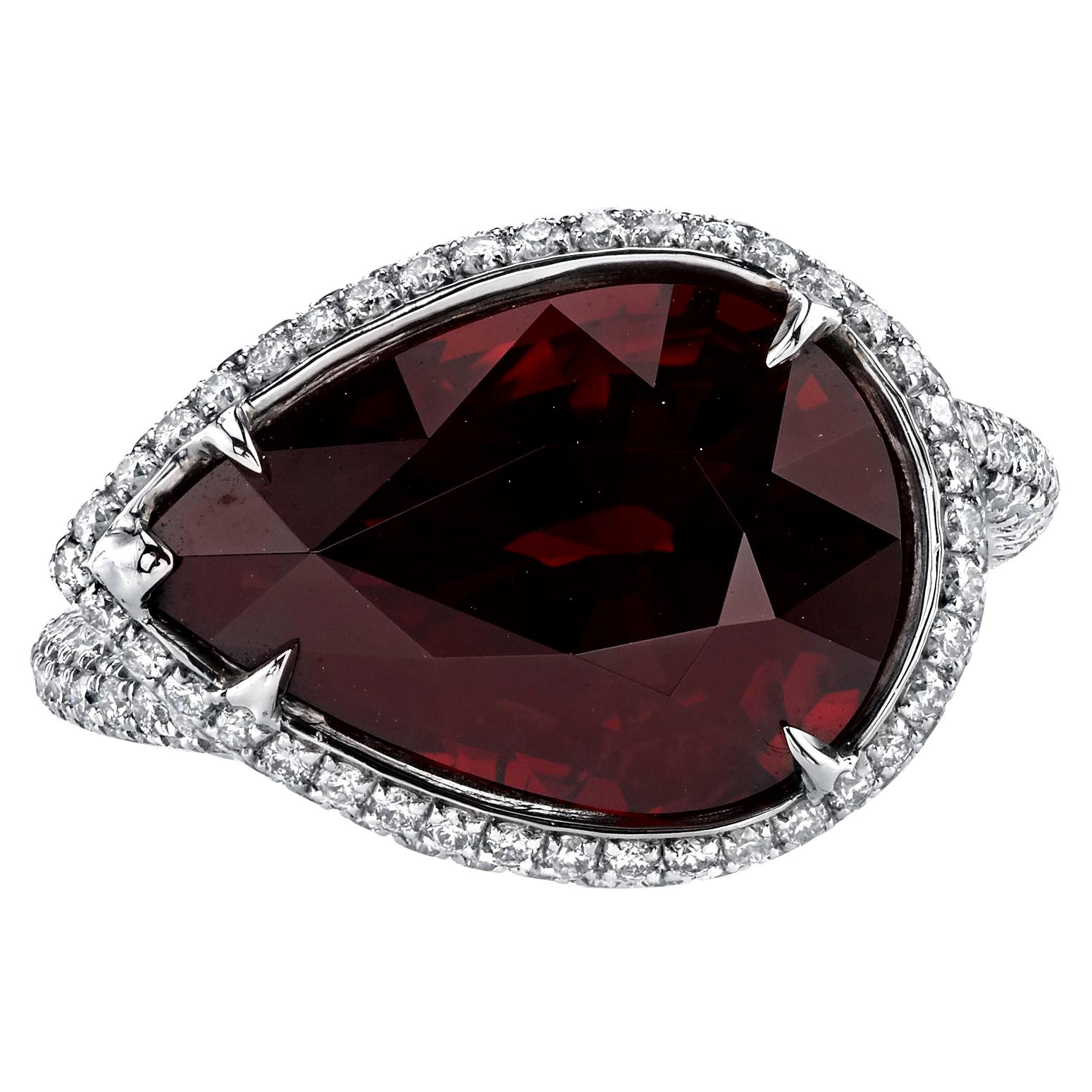 10.34 Ct Garnet Ring is Set in 18KW, Adorned with 1.60 Ct of Dazzling Diamonds
