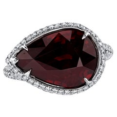 10.34 Ct Garnet Ring is Set in 18KW, Adorned with 1.60 Ct of Dazzling Diamonds