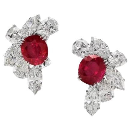 No-Heat Burmese Ruby & Diamond Earrings, GRS & Gübelin Certified