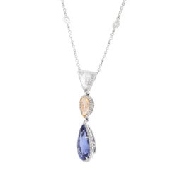 10.34Cttw Tanzanite & 3.84Cttw Diamond Drop Pendant Necklace 18K White Gold