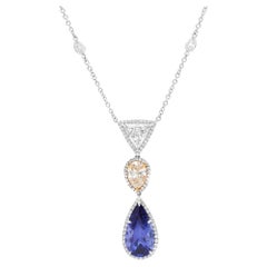 10.34Cttw Tanzanite & 3.84Cttw Diamond Drop Pendant Necklace 18K White Gold