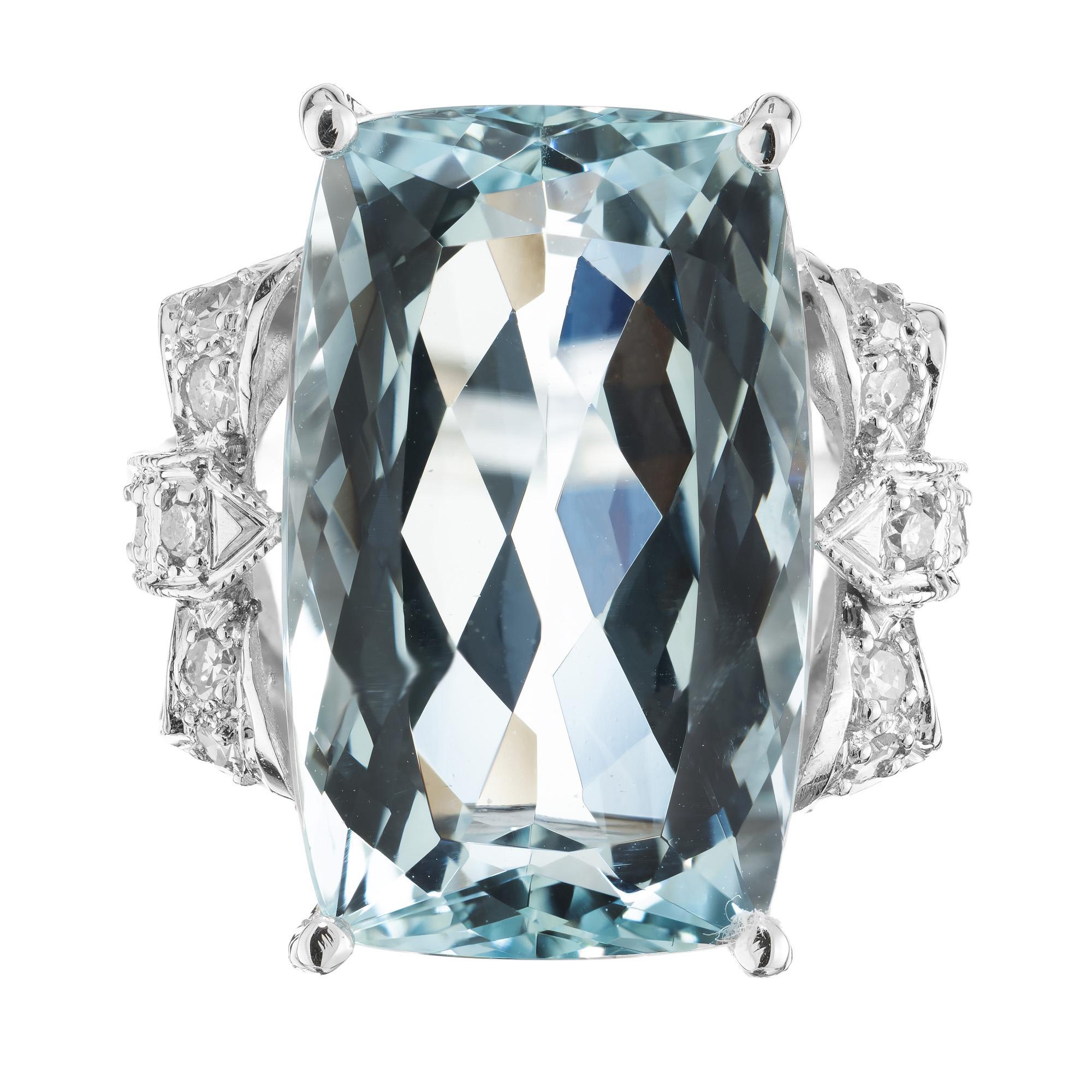10.35 Carat Cushion Cut Aquamarine Diamond Platinum Cocktail Ring In Excellent Condition For Sale In Stamford, CT