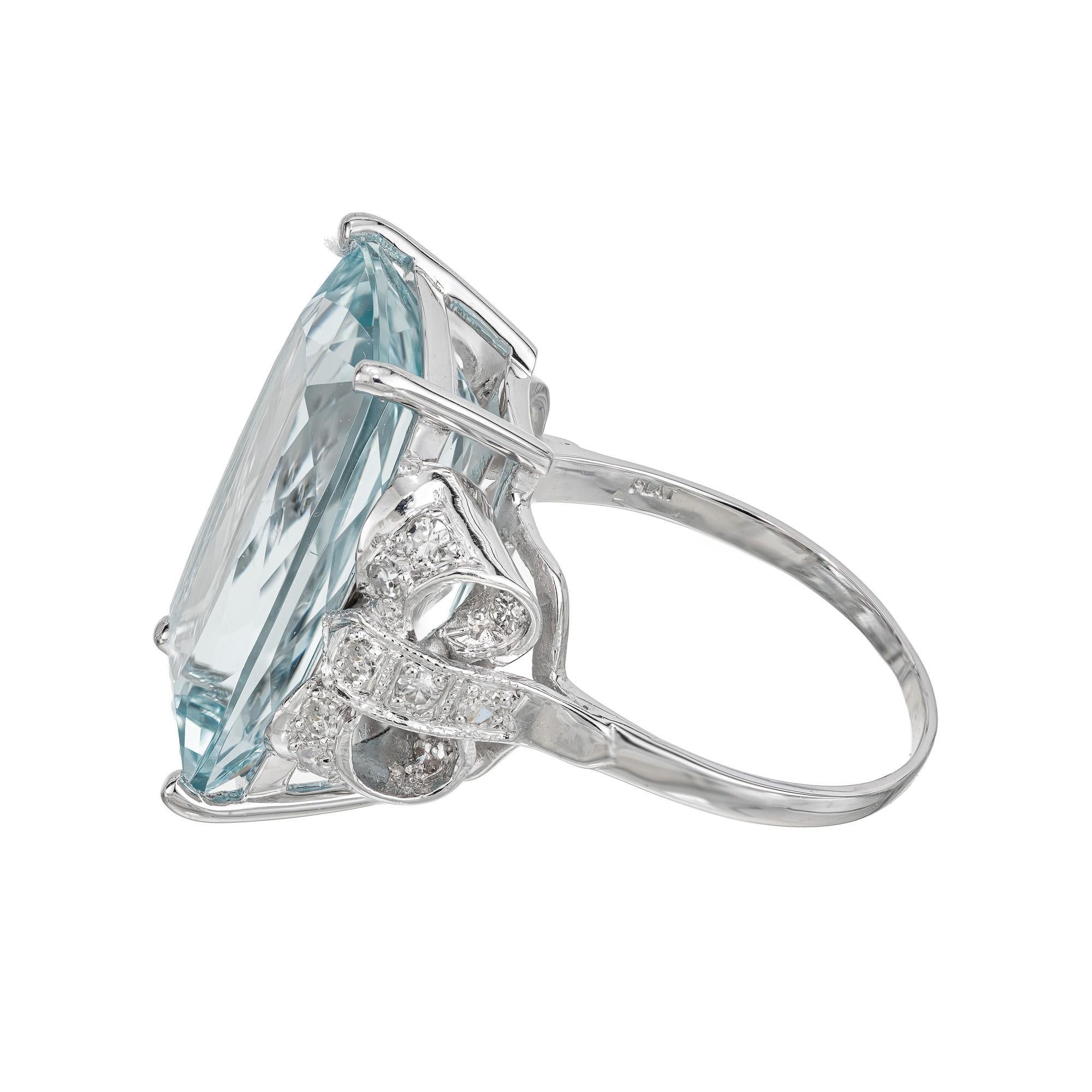 Women's 10.35 Carat Cushion Cut Aquamarine Diamond Platinum Cocktail Ring For Sale