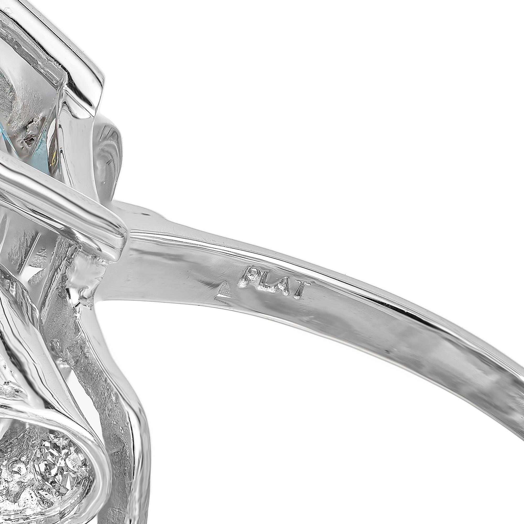 10.35 Carat Cushion Cut Aquamarine Diamond Platinum Cocktail Ring For Sale 2