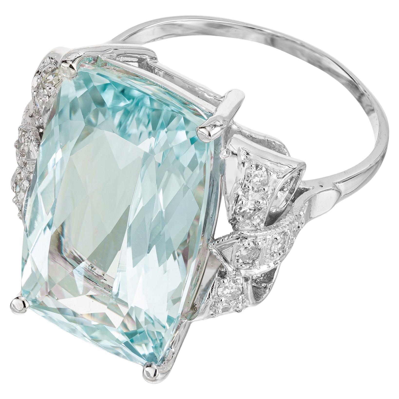 10.35 Carat Cushion Cut Aquamarine Diamond Platinum Cocktail Ring For Sale