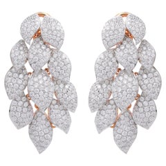 Boucles d'oreilles en forme de feuille de lustre en or 14 carats avec diamants de 10,35 carats