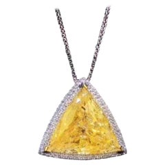 10.35 Carat Fancy Yellow Diamond Necklace 18 Karat White Gold