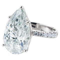 Bague de fiançailles en platine avec diamant poire naturel certifié GIA de 10,35 carats