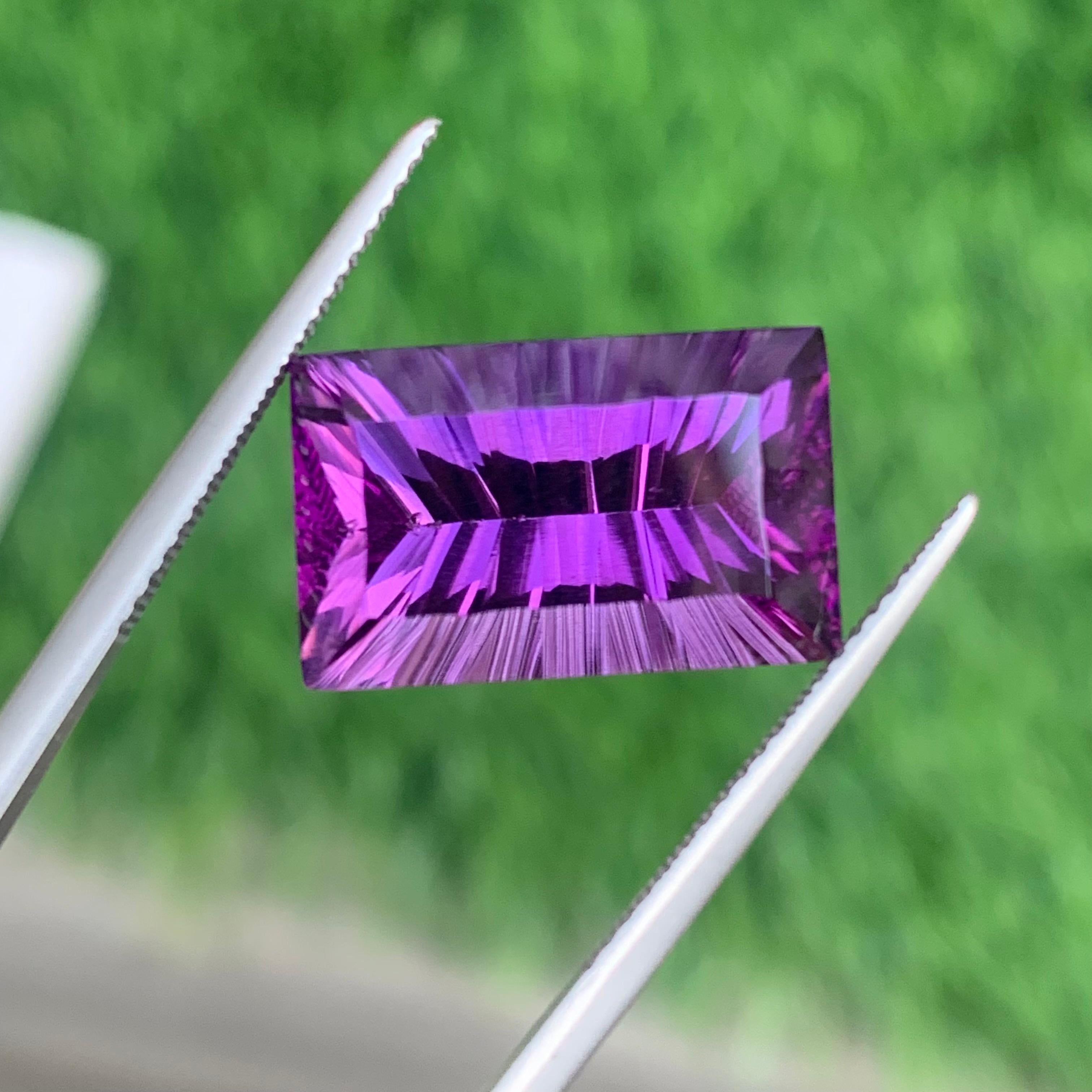 Faceted Amethyst
Weight: 10.35 Carats
Dimension: 16.2x10.5x8 Mm
Origin: Brazil
Color: Purple 
Shape:Emerald
Facet/Cut: Laser
Treatment: Non
Certificate: On Demand
Known as 