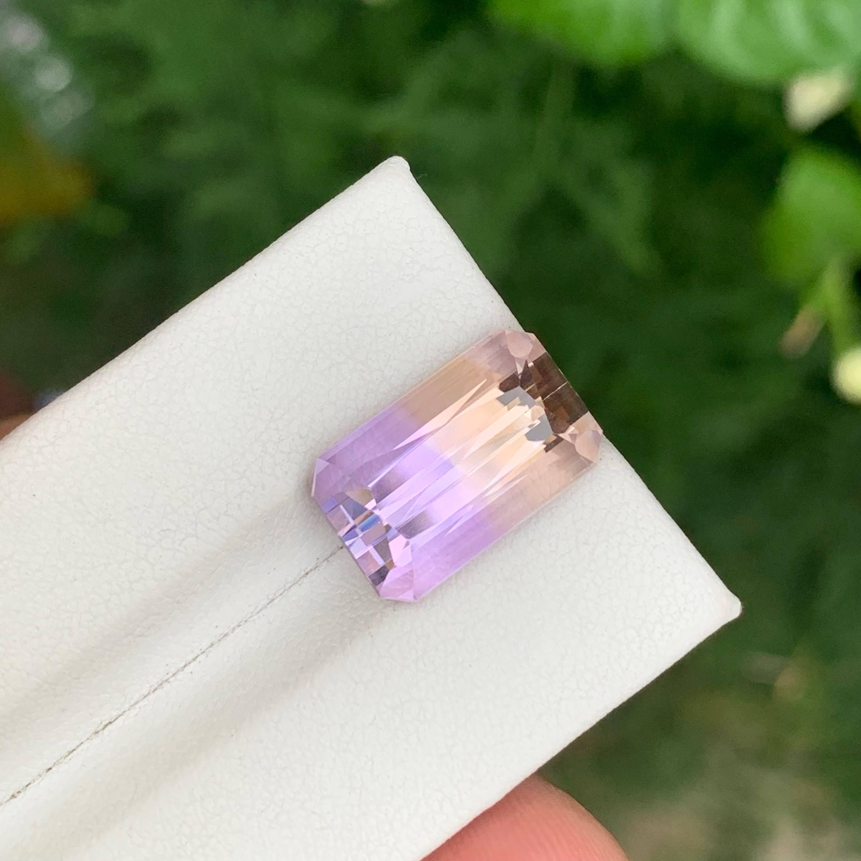 Emerald Cut 10.35 Carat Natural Loose Ametrine Gemstone Brilliant Cut Bolivian Gemstone For Sale