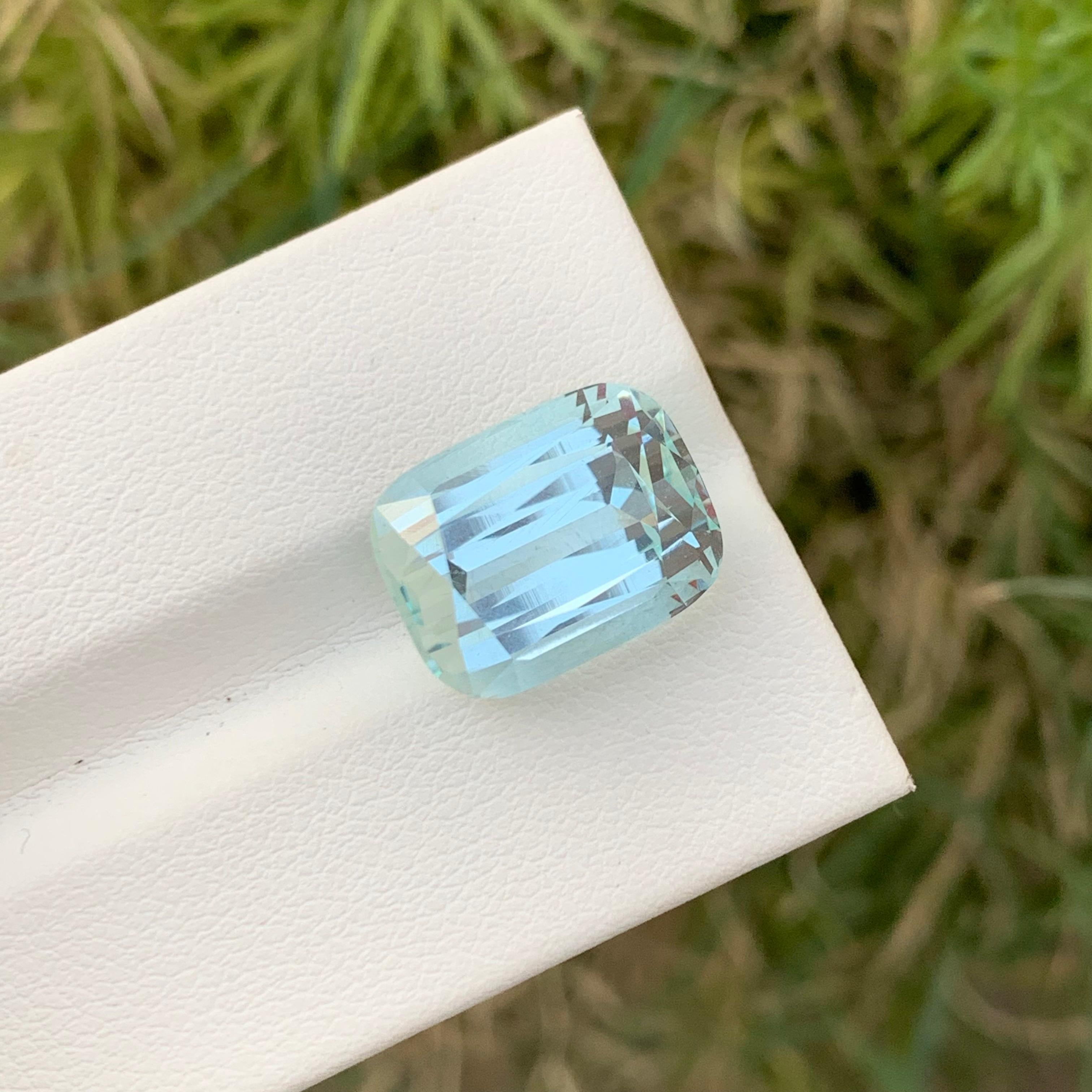 Loose Aquamarine 
Weight: 10.35 Carat
Dimension: 14.1 x 10.8 x 9.2 Mm 
Colour : Pale Blue
Origin: Shigar Valley, Pakistan
Treatment: Non
Certificate : On Demand
Shape: Long Cushion 

Aquamarine is a captivating gemstone known for its enchanting