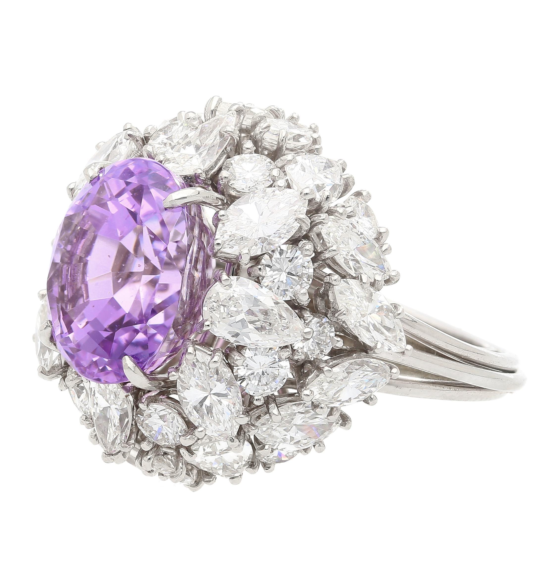 10,35 Karat lila Saphir No Heat Ceylon und Diamant Cluster-Ring im Angebot 1