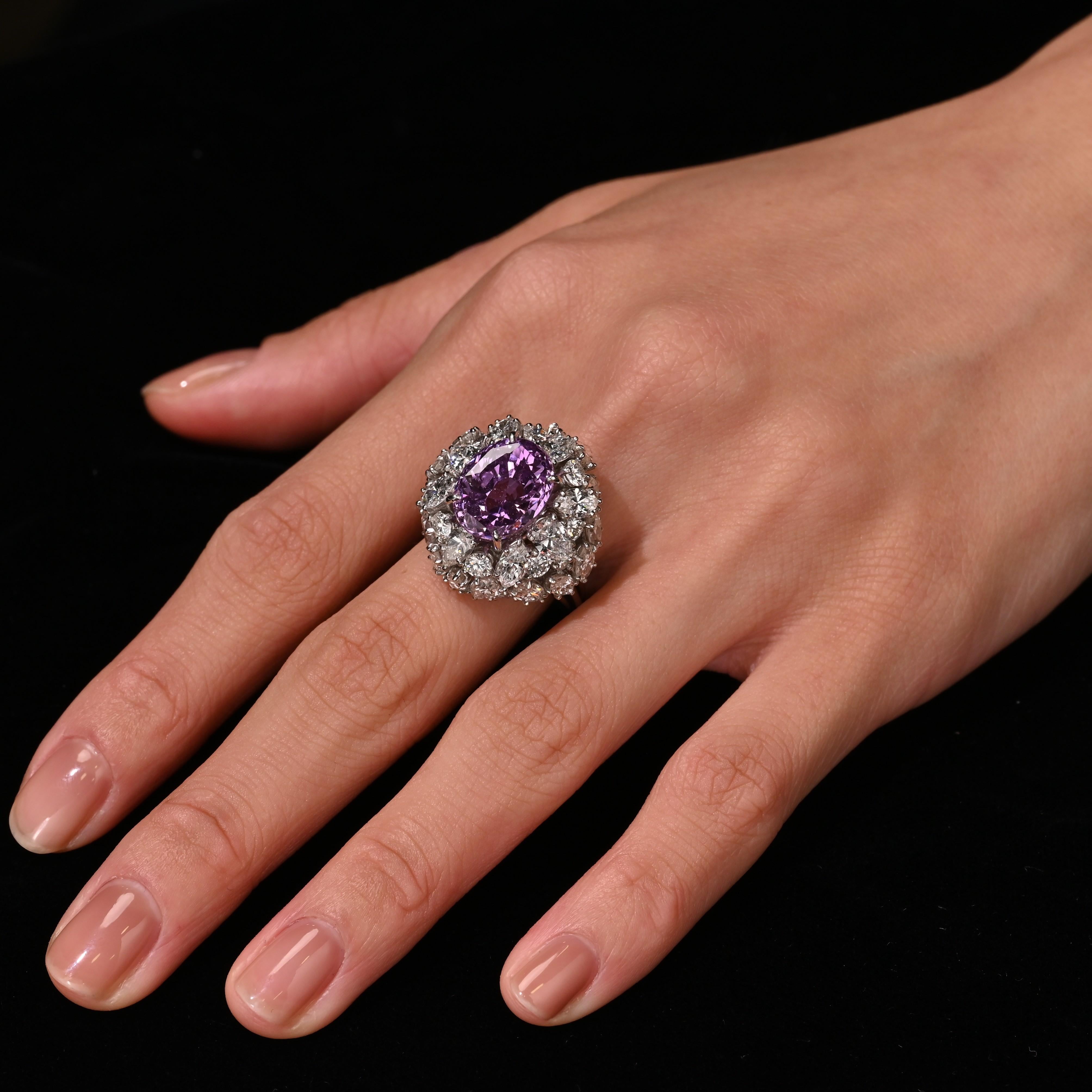 10,35 Karat lila Saphir No Heat Ceylon und Diamant Cluster-Ring im Angebot 2
