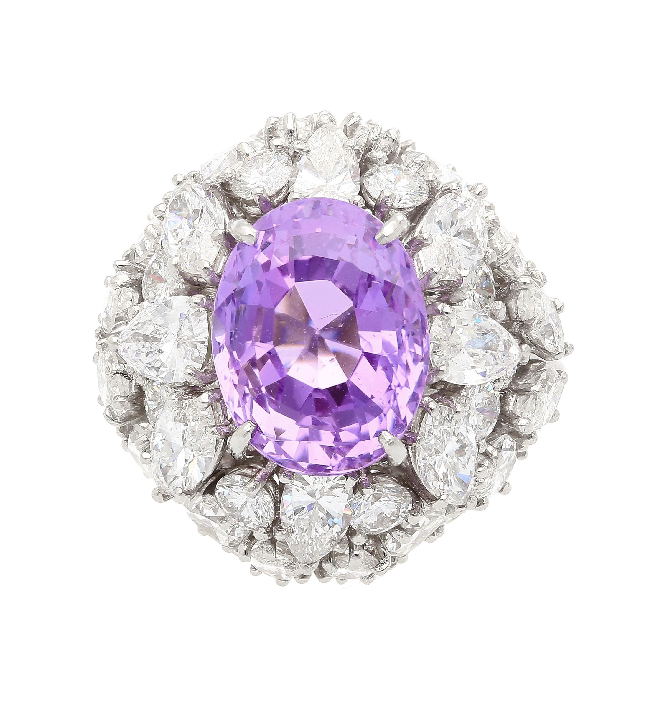 10,35 Karat lila Saphir No Heat Ceylon und Diamant Cluster-Ring im Angebot 3