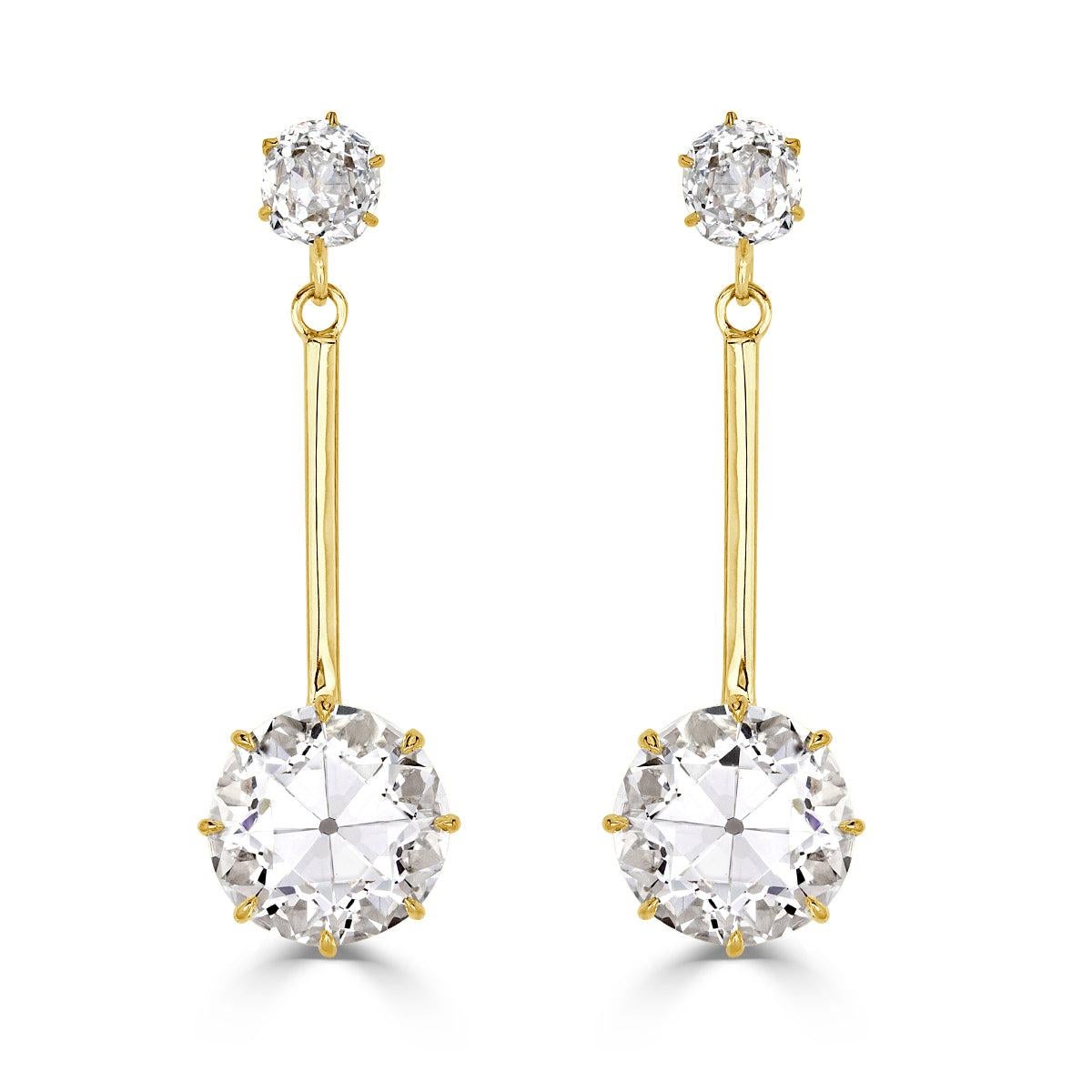 10.35ct Old European and Old Mine Cut Diamond Estate Dangle Earrings For Sale